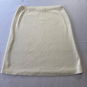 Vintage 70s Philippe Marques Knit A-Line Midi Skirt Cream Elastic Waist Size 10